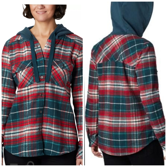 Columbia Womens Plaid Flannel Hoodie 